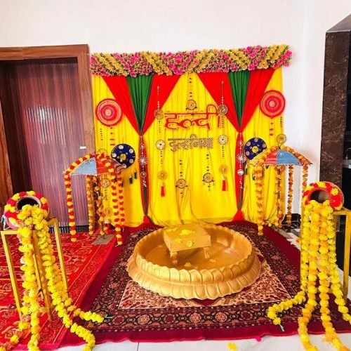 Home Decoration For Haldi Ceremony With Marigold And Diyas | Phule Weddings