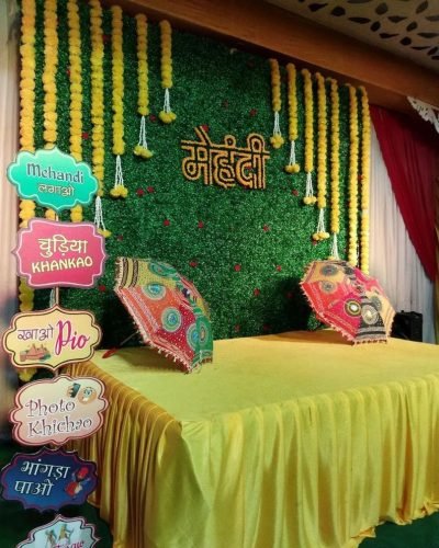 Mehndi Night Decoration With LED Lights And Colorful Umbrellas | Phule Weddings